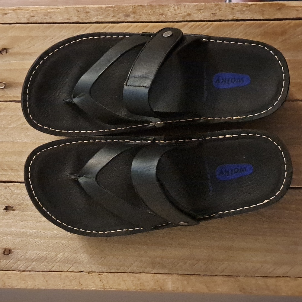 Wolky Womens Tahiti Black Slip On Wedge Casual Flip Flops Heels